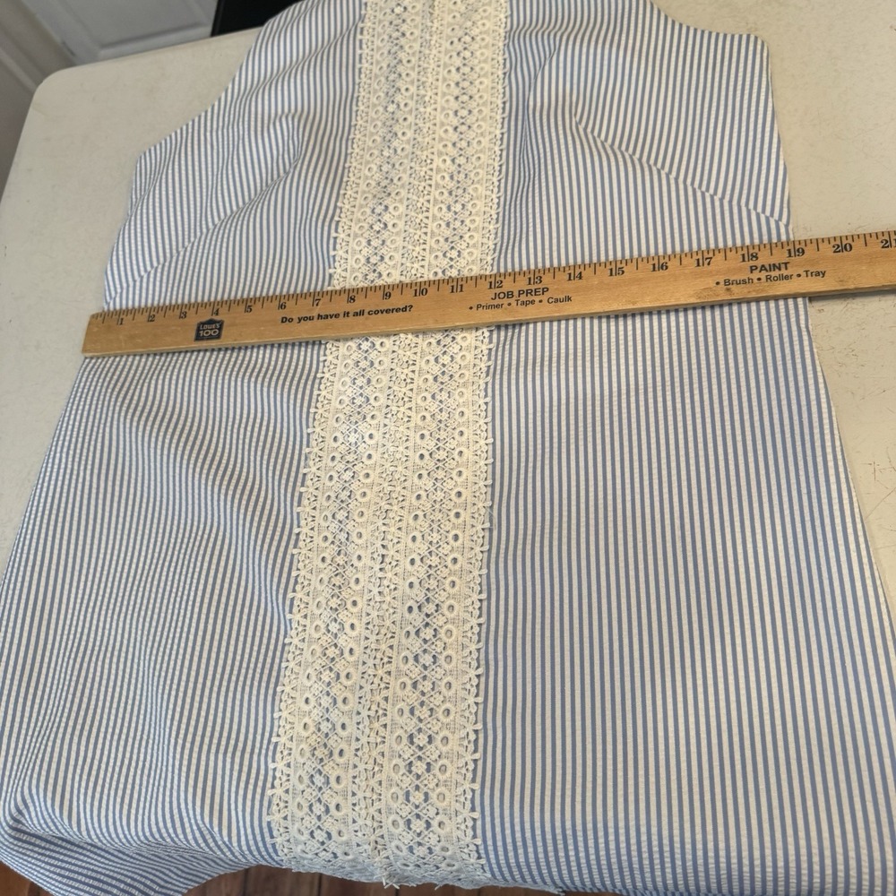 Maggy London‎ Sleeveless Blue Seersucker Shift Dress Lace Detail Size 12 Coastal - Picture 7 of 8